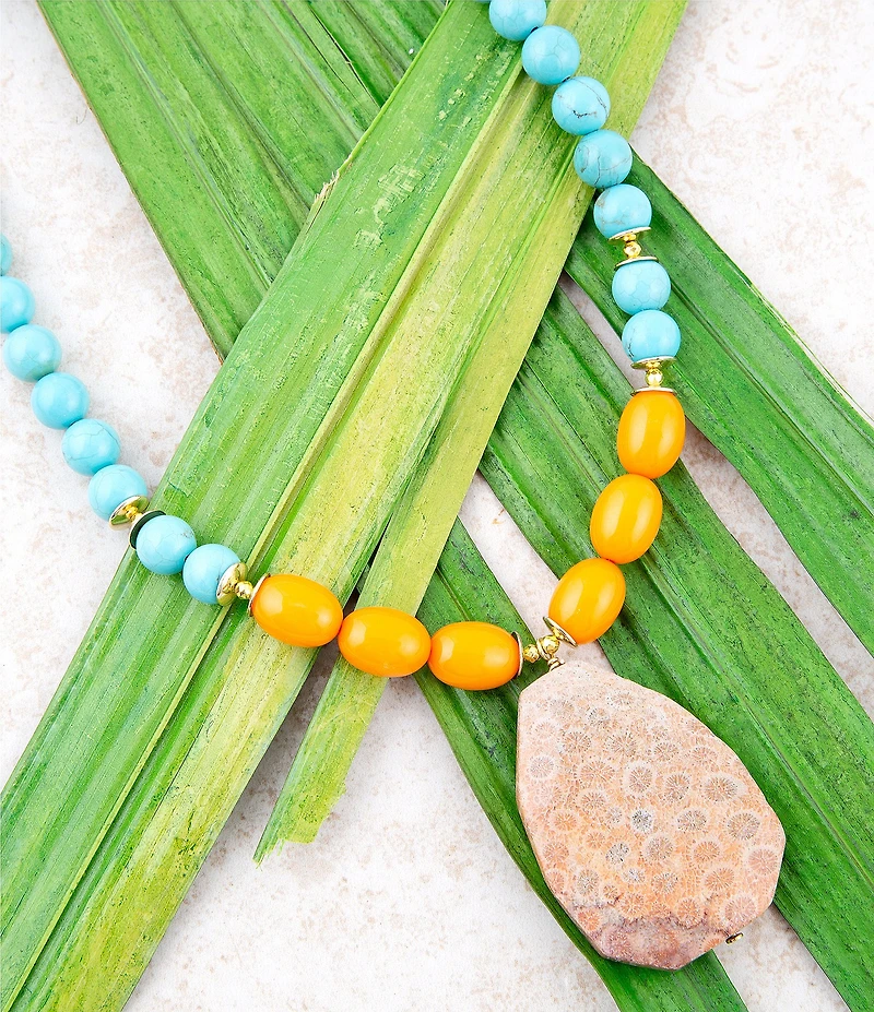 Barse Apricot Orange Agate Chunky Golden Statement Necklace