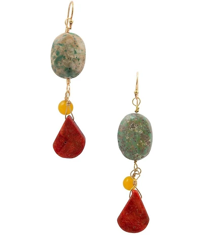 Barse Genuine Stone Golden Horizon Linear Earrings