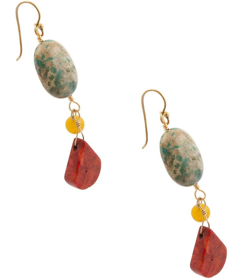 Barse Genuine Stone Golden Horizon Linear Earrings