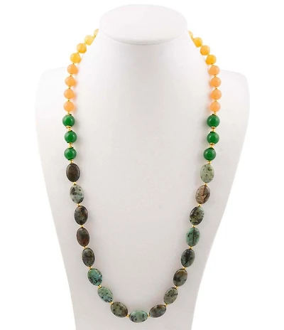 Barse Genuine Stone Golden Horizon Long Strand Necklace