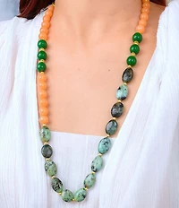 Barse Genuine Stone Golden Horizon Long Strand Necklace