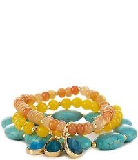 Barse Genuine Stone Golden Horizon Stretch Bracelet Set