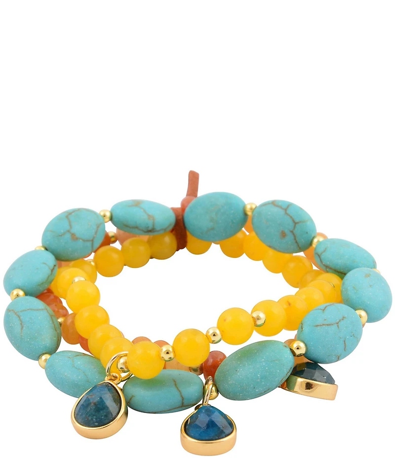 Barse Genuine Stone Golden Horizon Stretch Bracelet Set