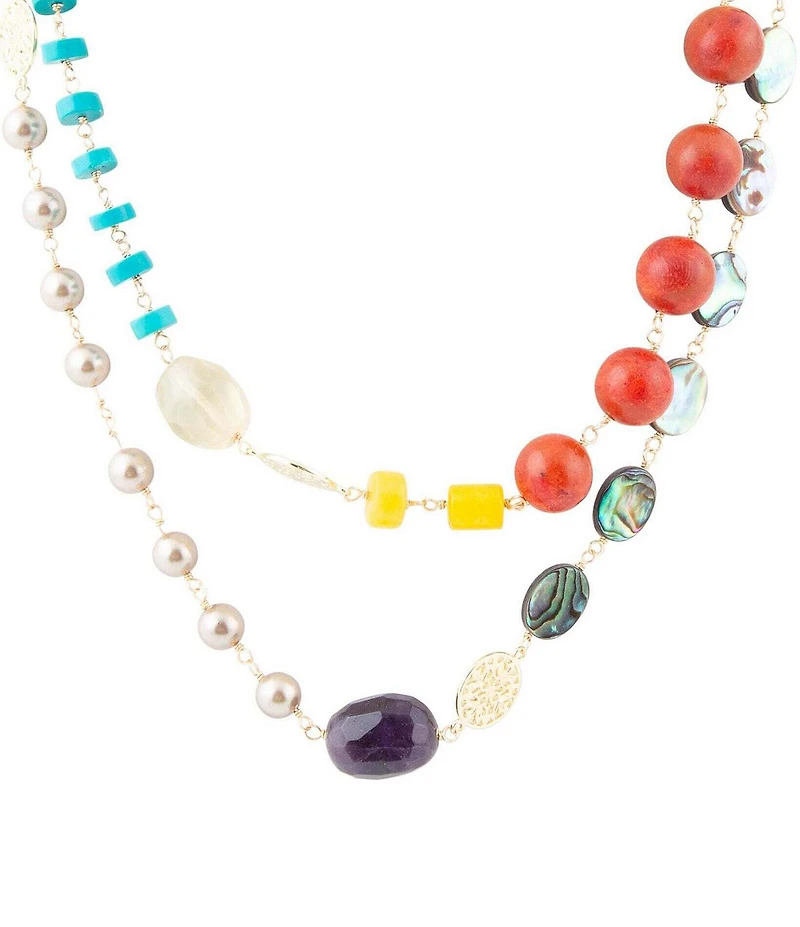 Barse Genuine Stone Kaleidoscope Long Strand Necklace