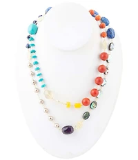 Barse Genuine Stone Kaleidoscope Long Strand Necklace