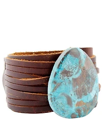 Barse Genuine Ocean Agate Stone Leather Snap Back Wrap Bracelet