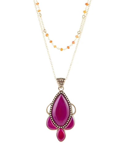 Barse Neims Pink Carnelian Golden Pendant Necklace