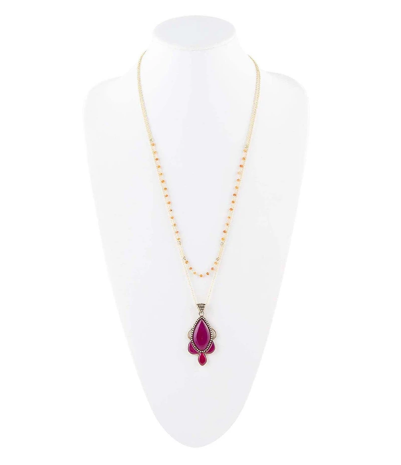Barse Neims Pink Carnelian Golden Pendant Necklace