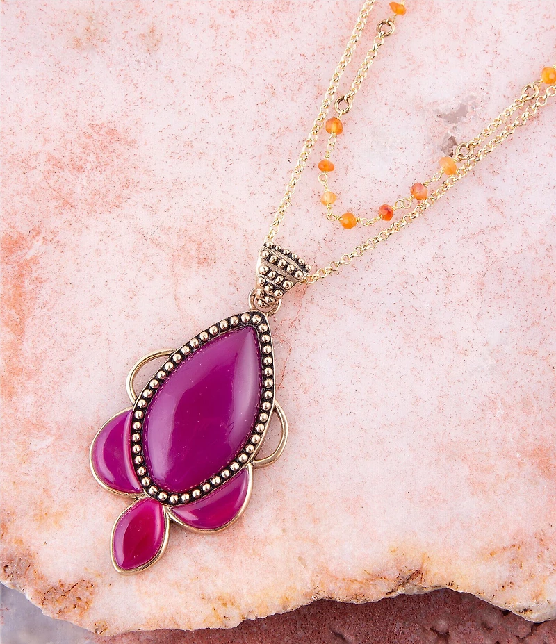 Barse Neims Pink Carnelian Golden Pendant Necklace