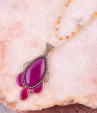 Barse Neims Pink Carnelian Golden Pendant Necklace