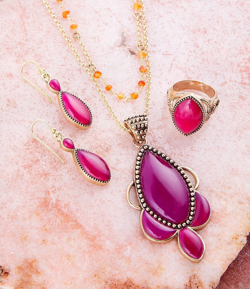 Barse Neims Pink Carnelian Golden Pendant Necklace