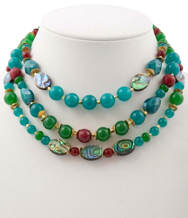 Barse Genuine Stone Multi Strand Bejeweled Statement Necklace
