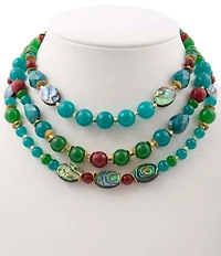 Barse Genuine Stone Multi Strand Bejeweled Statement Necklace