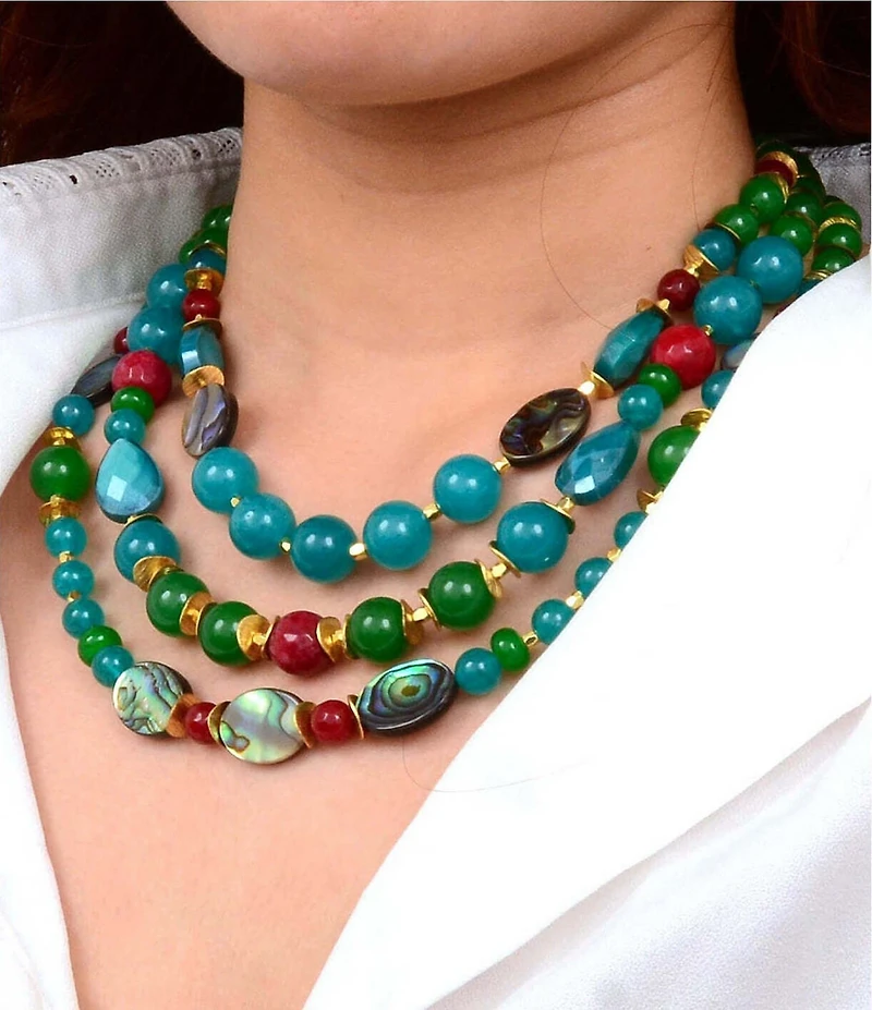 Barse Genuine Stone Multi Strand Bejeweled Statement Necklace