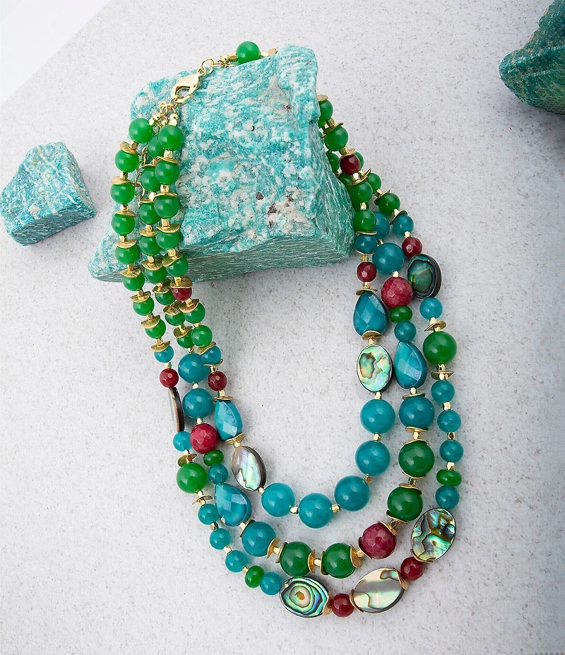 Barse Genuine Stone Multi Strand Bejeweled Statement Necklace