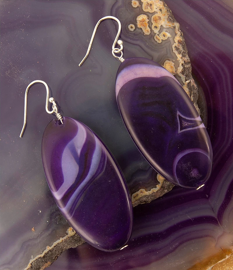 Barse Genuine Stone Seville Slab Statement Earrings