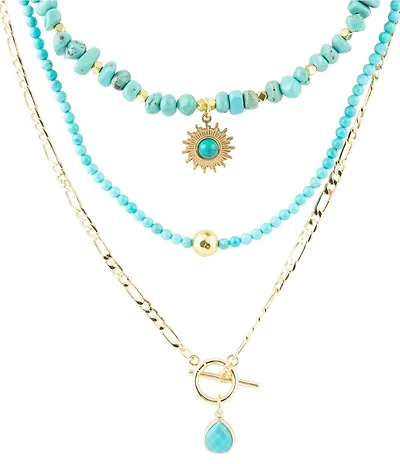 Barse Blue Magnesite Double Strand Golden Necklace