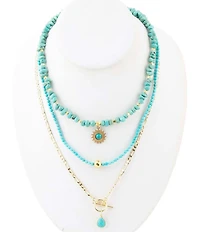 Barse Blue Magnesite Double Strand Golden Necklace