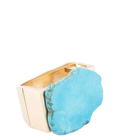 Barse Magnesite Turquoise Stone Slab Hinge Statement Bracelet