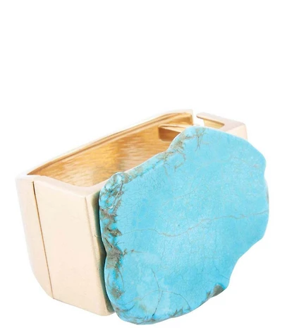 Barse Magnesite Turquoise Stone Slab Hinge Statement Bracelet