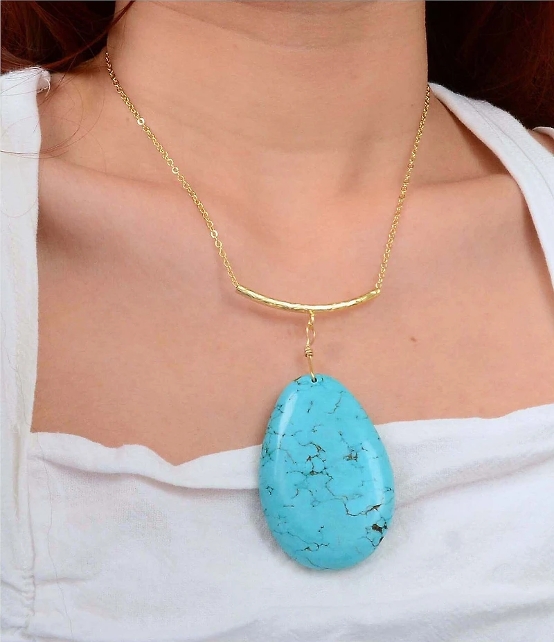 Barse Genuine Stone Slab Mesa Trail Short Statement Pendant Necklace