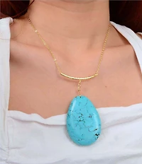 Barse Genuine Stone Slab Mesa Trail Short Statement Pendant Necklace