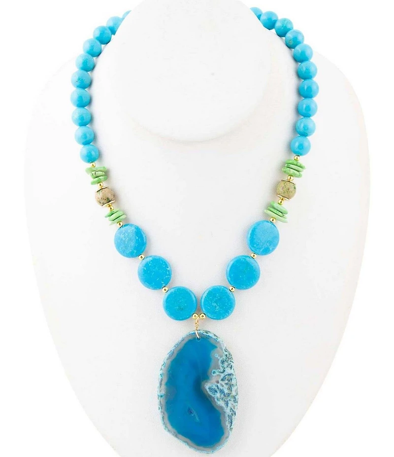 Barse Fresh Twist Lime and Blue Agate Statement Pendant Necklace