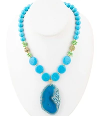 Barse Fresh Twist Lime and Blue Agate Statement Pendant Necklace