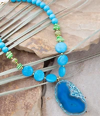 Barse Fresh Twist Lime and Blue Agate Statement Pendant Necklace