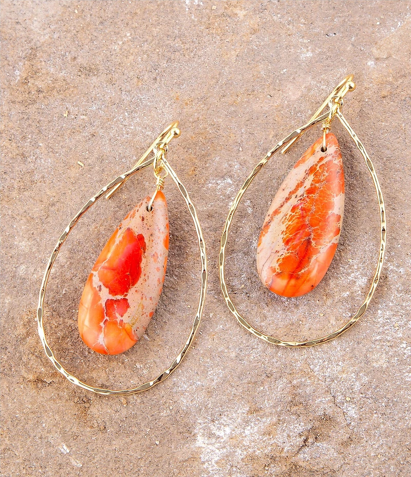 Barse Genuine Jasper Stone Orbital Drop Earrings