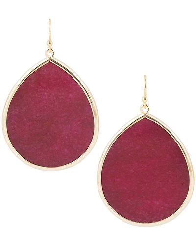 Barse Genuine Ruby Jade Stone Statement Drop Earrings