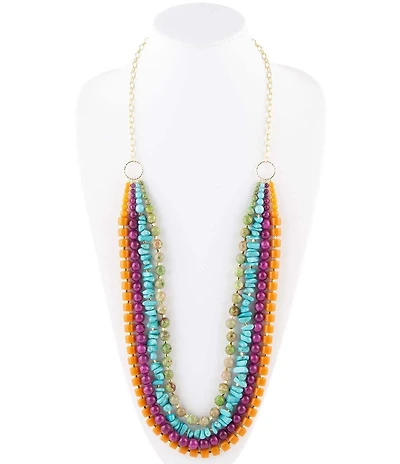 Barse Genuine Stone Statement Beaded Long Multi Strand Necklace