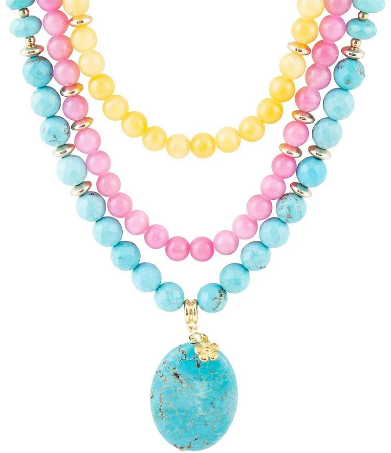 Barse St. Augustine Pink Agate and Blue Turquoise Golden Pendant Necklace