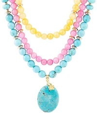 Barse St. Augustine Pink Agate and Blue Turquoise Golden Pendant Necklace