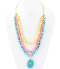 Barse St. Augustine Pink Agate and Blue Turquoise Golden Pendant Necklace