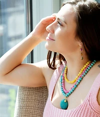 Barse St. Augustine Pink Agate and Blue Turquoise Golden Pendant Necklace