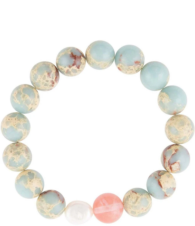 Barse Genuine Jasper Pearl Watermelon Quartz Stone Stretch Bracelet
