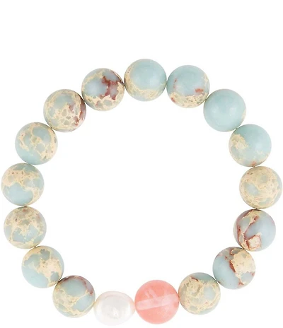 Barse Genuine Jasper Pearl Watermelon Quartz Stone Stretch Bracelet