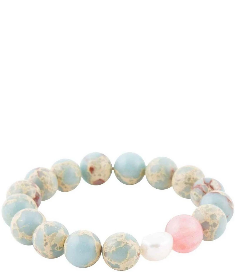 Barse Genuine Jasper Pearl Watermelon Quartz Stone Stretch Bracelet