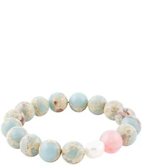 Barse Genuine Jasper Pearl Watermelon Quartz Stone Stretch Bracelet
