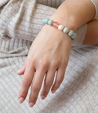 Barse Genuine Jasper Pearl Watermelon Quartz Stone Stretch Bracelet