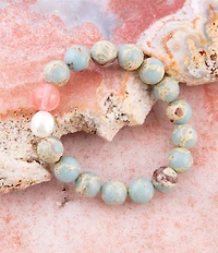 Barse Genuine Jasper Pearl Watermelon Quartz Stone Stretch Bracelet