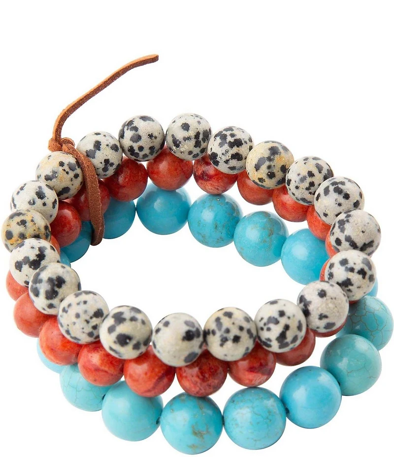 Barse Genuine Stone Dalmatian Jasper Beaded Stretch Bracelet Set