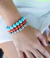 Barse Genuine Stone Dalmatian Jasper Beaded Stretch Bracelet Set