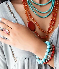 Barse Genuine Stone Dalmatian Jasper Beaded Stretch Bracelet Set