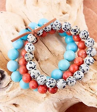 Barse Genuine Stone Dalmatian Jasper Beaded Stretch Bracelet Set