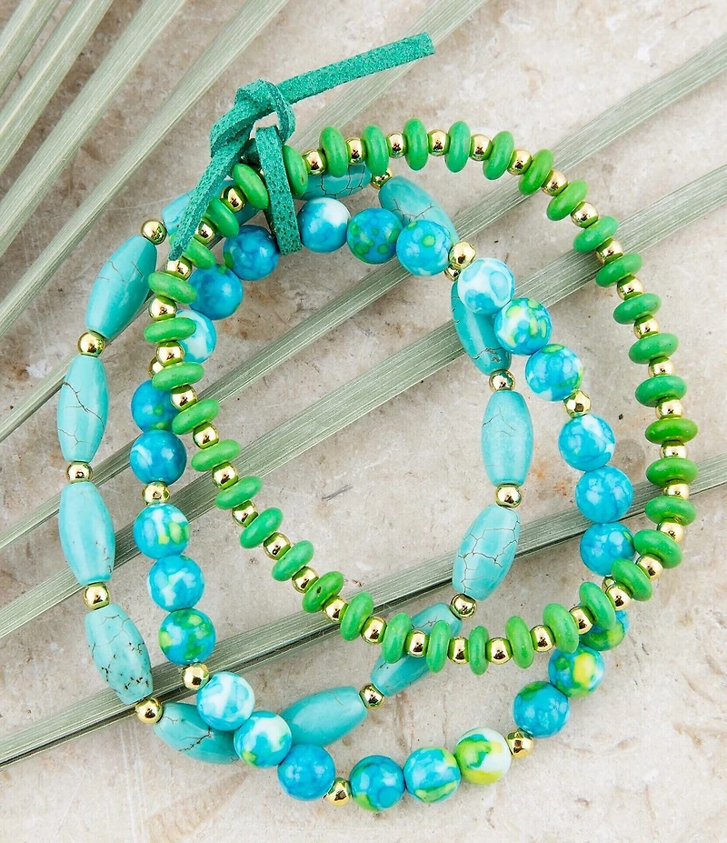 Barse Genuine Ocean Jade and Magnesite Stone Beaded Stretch Bracelet Set