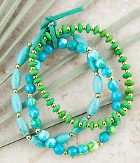 Barse Genuine Ocean Jade and Magnesite Stone Beaded Stretch Bracelet Set
