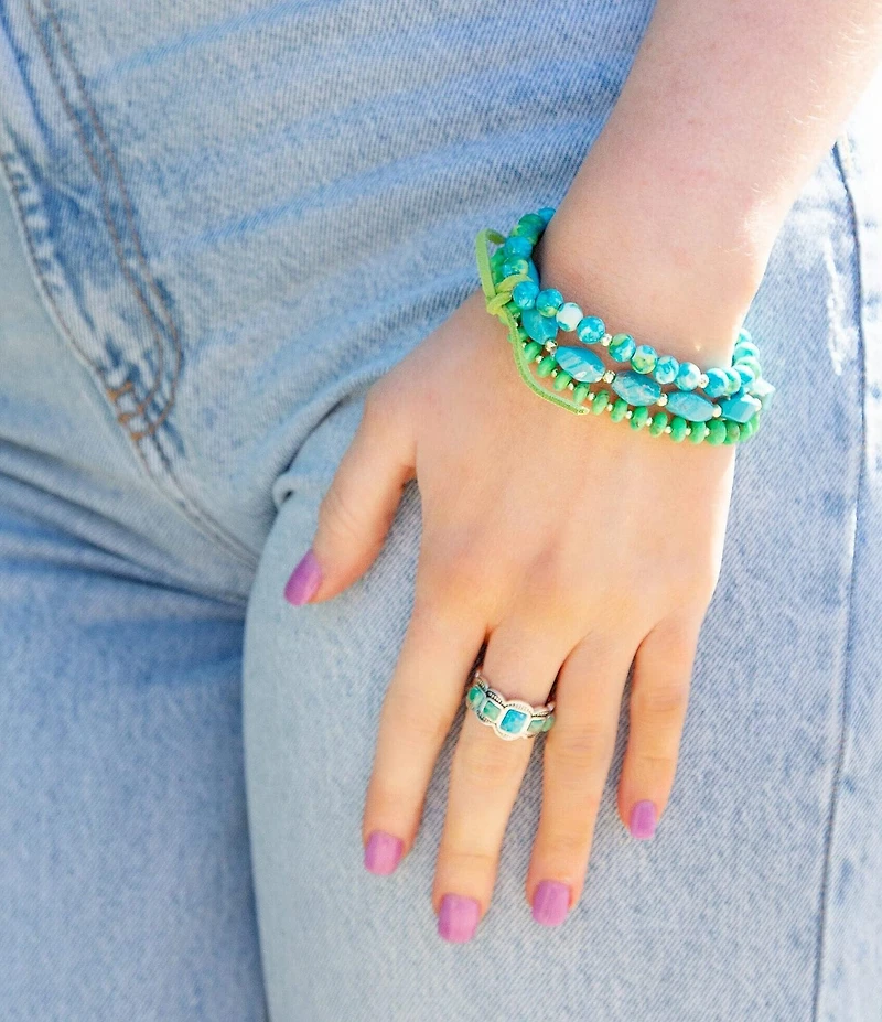 Barse Genuine Ocean Jade and Magnesite Stone Beaded Stretch Bracelet Set