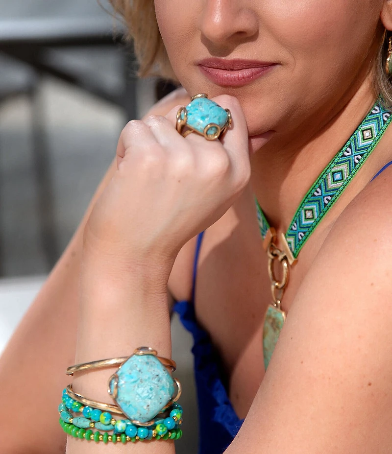 Barse Genuine Ocean Jade and Magnesite Stone Beaded Stretch Bracelet Set